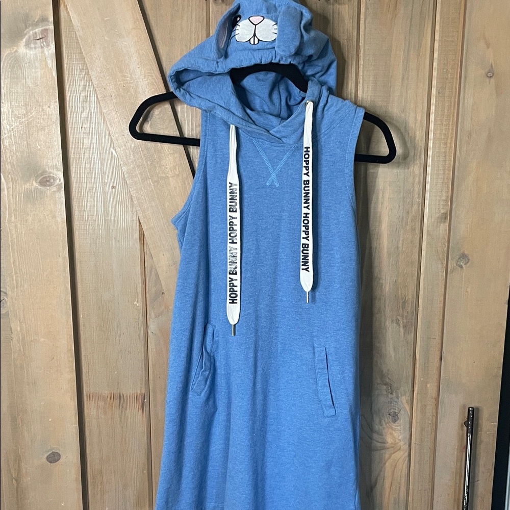 Blue Sleeveless Hoodie Dress